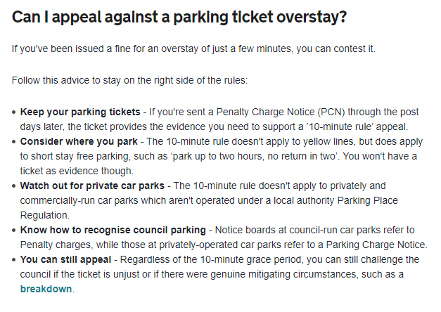parking ticket 5 minute rule