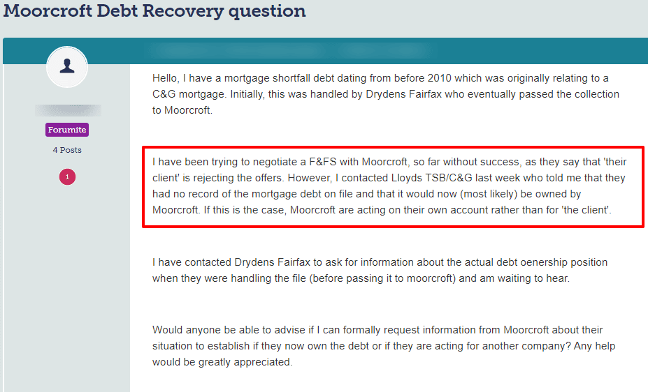 Take a look at what one person asked on a popular forum about Moorcroft Debt Recovery