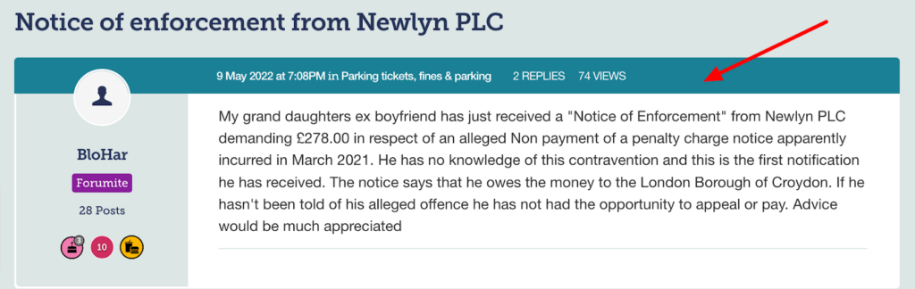 Newlyn Bailiffs Notice of Enforcement letter